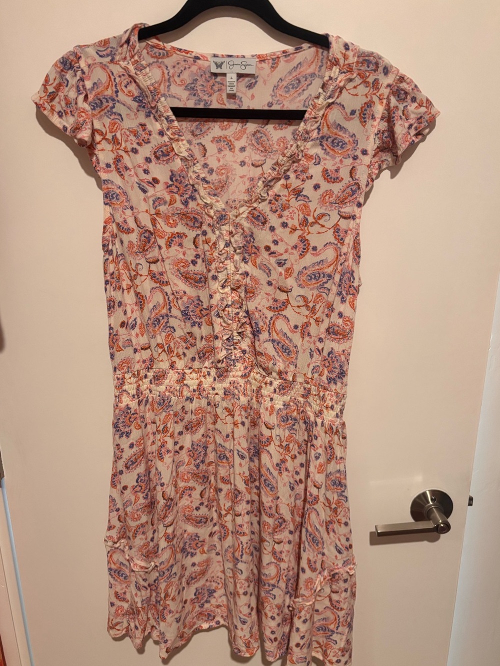Jessica Simpson Pink Paisley Ruffle V-Neck Dress